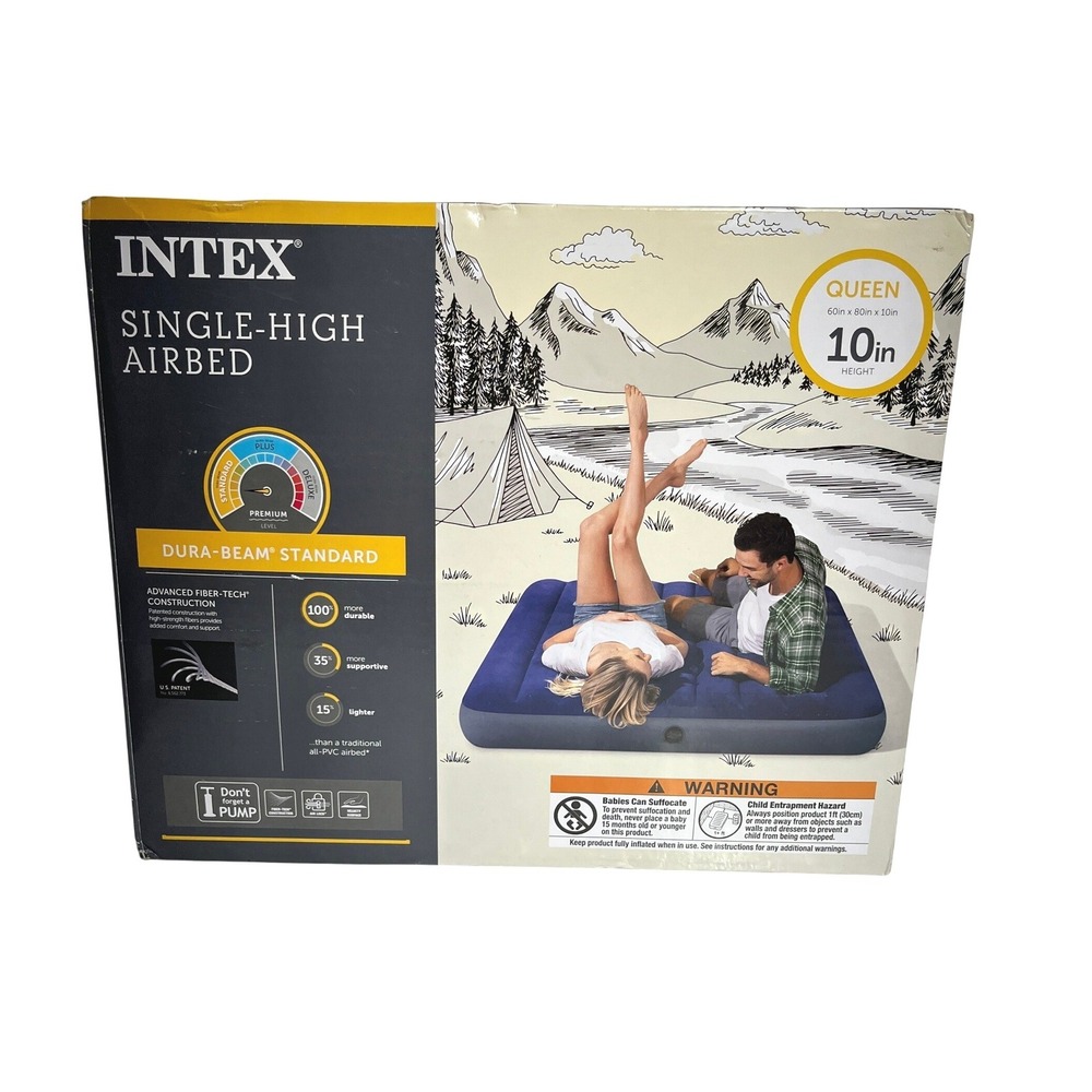 Intex Queen 10in Single High Dura Beam Standard Airbed Mattress Queen Size READ